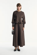 Zipper Detailed Flared Skirt Scuba Set - Coffee