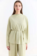 Two-Piece Set with Piping Detail and Belt - Sage Green