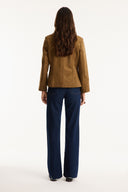 Suede-Look Jacket with Detailed Piping Trim