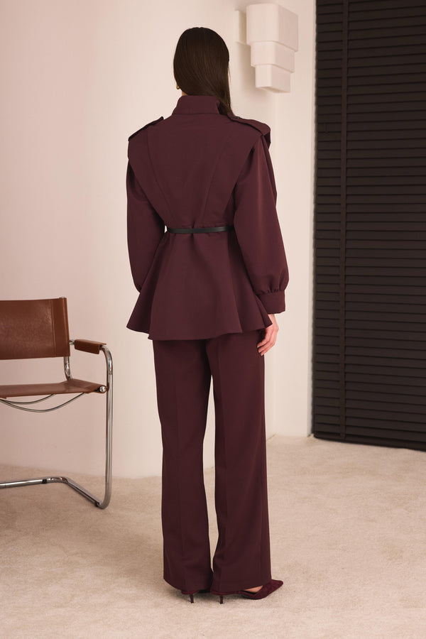 Alfie Premium Trenç Ceket - Bordo