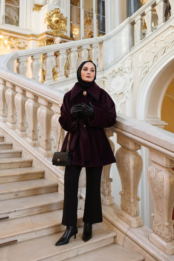 Alisa Düğme Detaylı Goldfox Kaban - Mürdüm