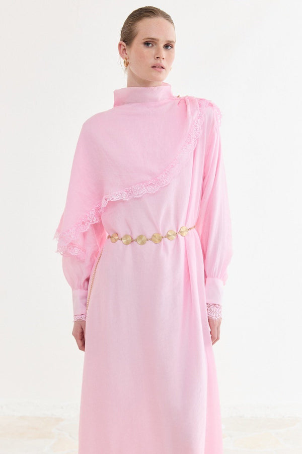 Aller Dantel Detaylı Elbise - Pembe