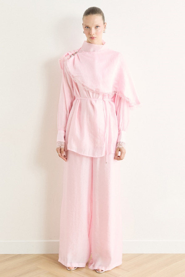 Allerli Dantel Detay İbiza Takım - Pembe