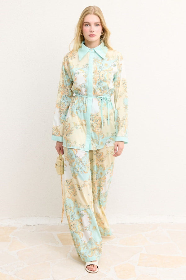 Alya Baskılı Pantolon Takım - Mint