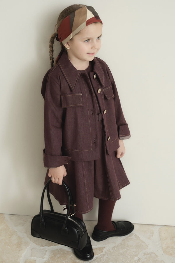 Arle Ceketli Denim Jile Elbise - Bordo