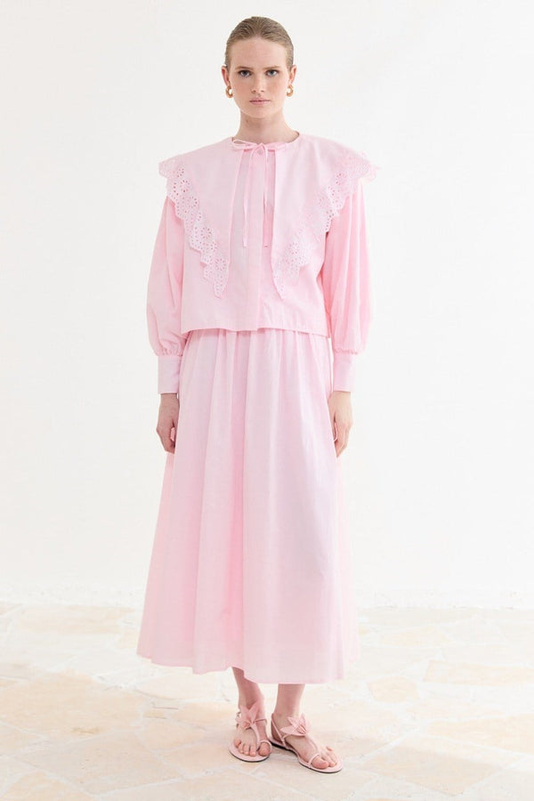 Asia Güpürlü Vual Etek Takım - Pembe