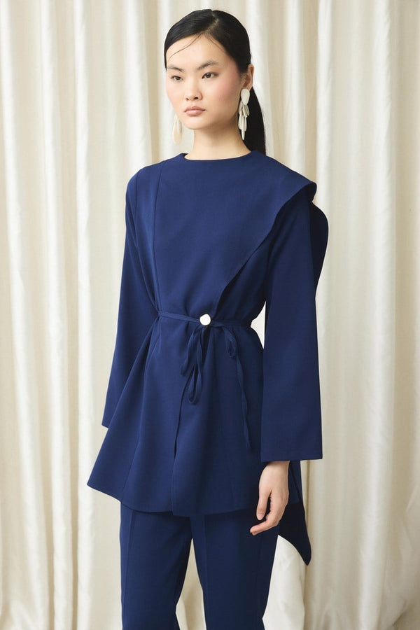 Asimetrik Double Pantolon Takım - Lacivert