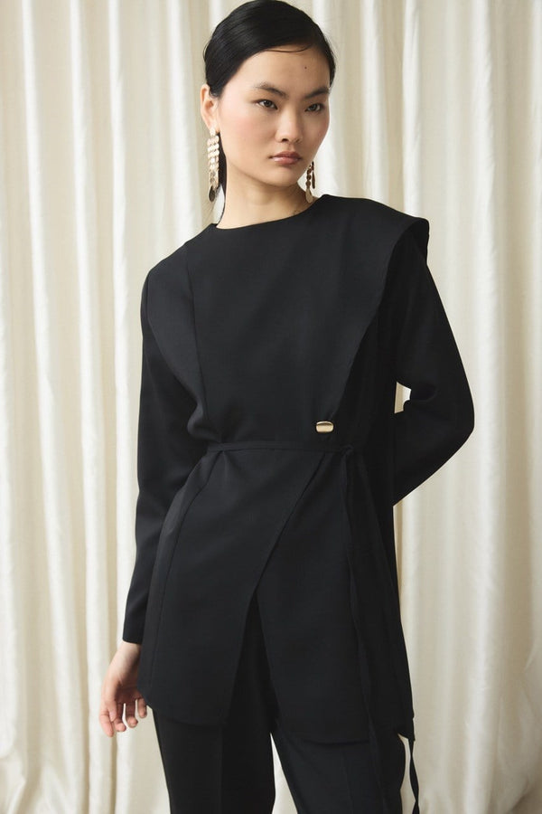 Asimetrik Double Pantolon Takım - Siyah