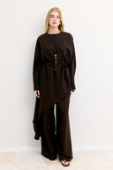 Asimetrik Kuşaklı Pantolon Takım - Kahve
