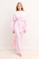 Asimetrik Kuşaklı Pantolon Takım - Pembe