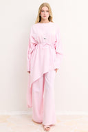 Asimetrik Kuşaklı Pantolon Takım - Pembe