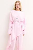 Asimetrik Kuşaklı Pantolon Takım - Pembe