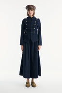 Button-Front Stitched Detail Denim Set with Trousers