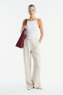 Straight-Leg Crepe Trousers - Beige