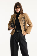Suede-Look Jacket with Piping Detail