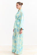 Sophia Satin Printed Yoryo Chiffon Pants Set - Blue