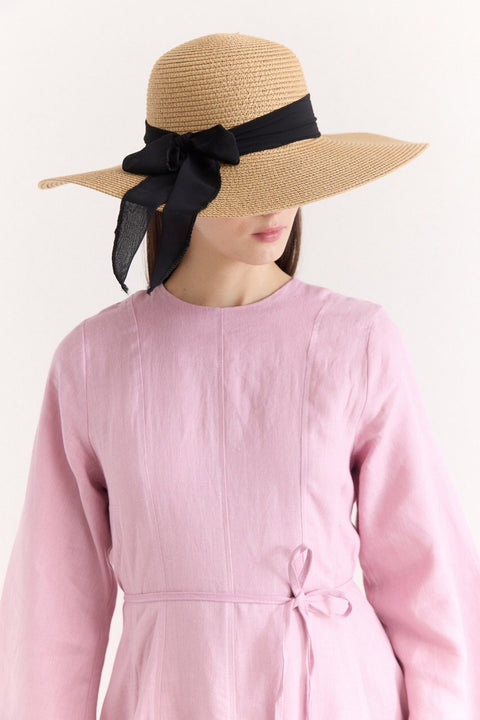 Straw Hat with Ribbon - Camel
