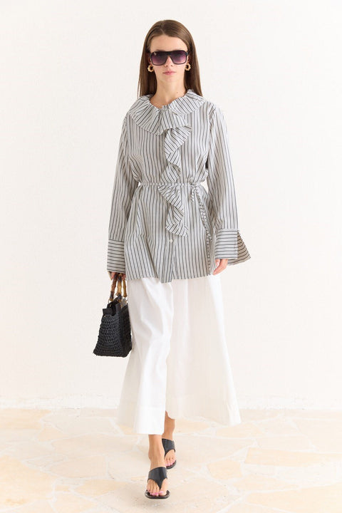 Striped Ruffled Shirt - Ecru