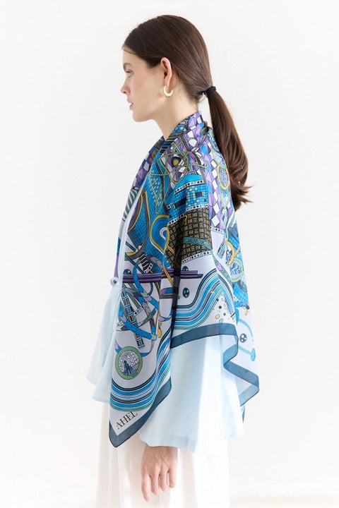 Samora Patterned Shoulder Shawl - Blue