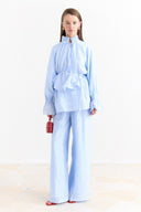 Ruffle Sleeve Detail Pant Set - Blue