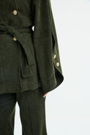 Gold Button Detailed Denim Set - Khaki