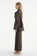Shawl Collar Detailed Cupra Pant Set - Coffee