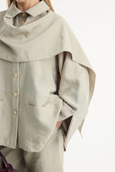 Shawl Collar Detail Cupra Trouser Set - Beige