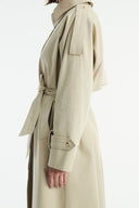 Long Trench Coat with Epaulet and Belt Detail