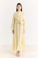 Front and Sleeve Ruffled Dress - Yellow