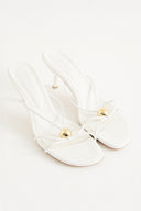 Oval Stone Detail Heeled Slippers - White