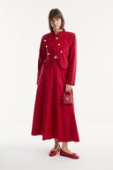 Skirt Set with Asymmetric Button Detail - Red