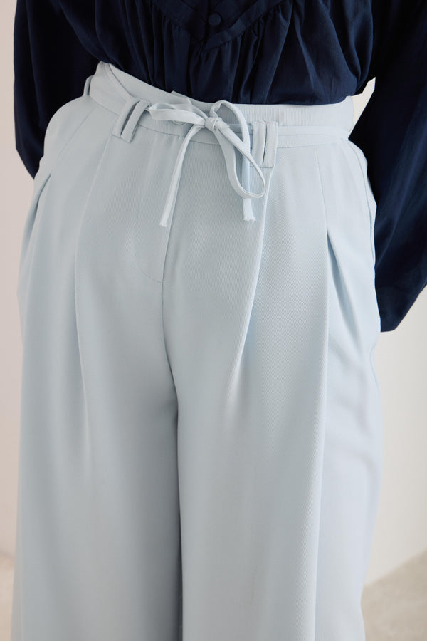 Bağlamalı Keten Pantolon - Mavi