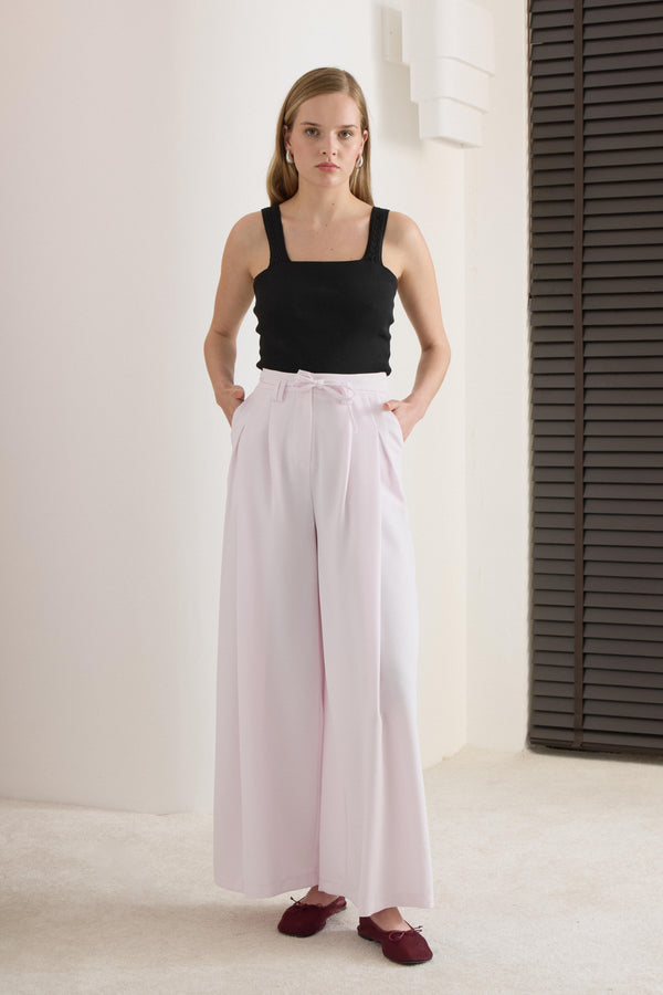 Bağlamalı Keten Pantolon - Pembe