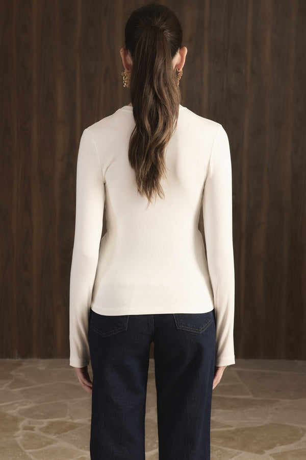 Balıkçı Yaka Basic Body - Ekru