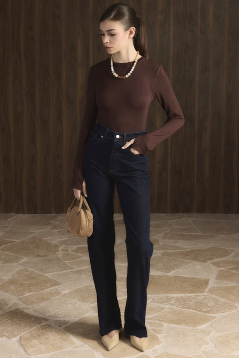 Turtleneck Basic Bodysuit - Brown