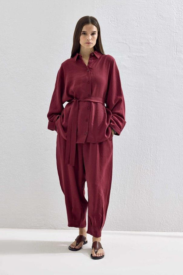 Basic Oversize Pantolon Takım - Bordo