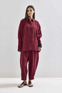 Basic Oversize Pantolon Takım - Bordo