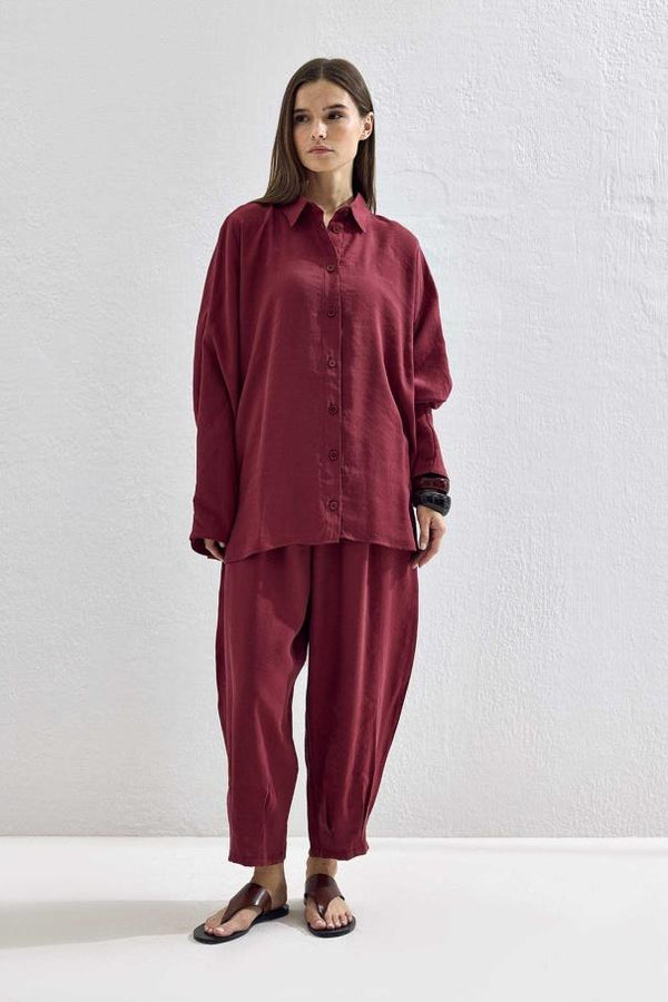 Basic Oversize Pantolon Takım - Bordo