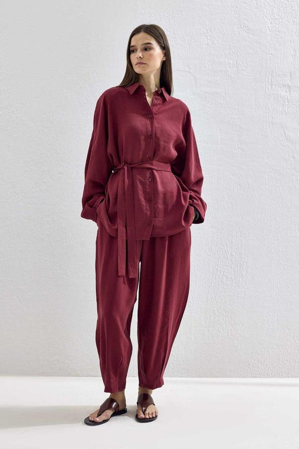Basic Oversize Pantolon Takım - Bordo