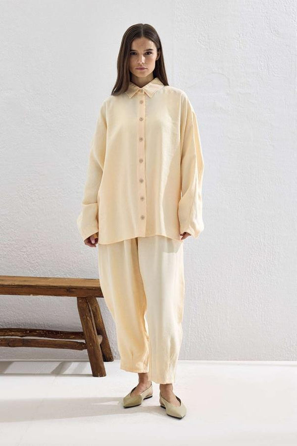 Basic Oversize Pantolon Takım - Krem