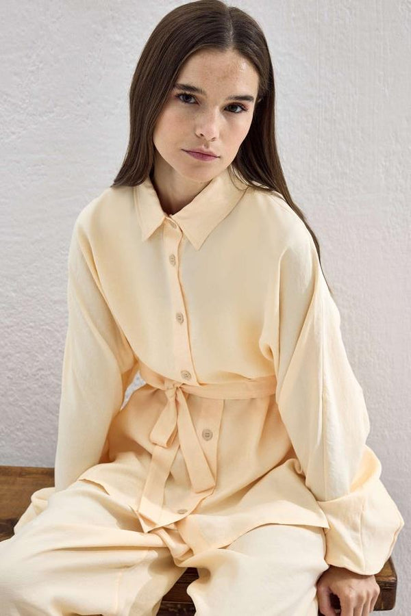 Basic Oversize Pantolon Takım - Krem