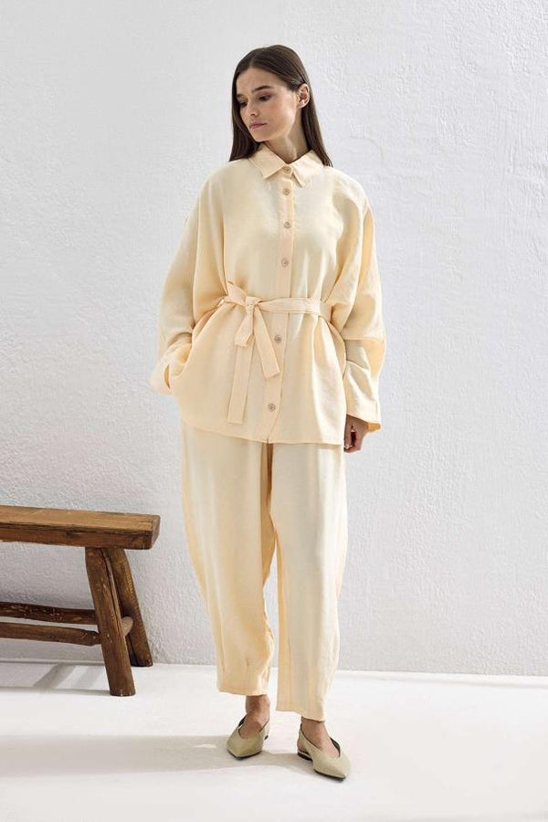 Basic Oversize Pantolon Takım - Krem