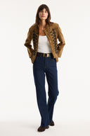 Suede-Look Jacket with Detailed Piping Trim