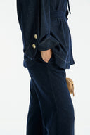 Gold Button Detailed Denim Set - Navy Blue