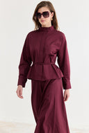 Bel Detaylı Compact Saten Etek Takım - Bordo