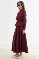 Bel Detaylı Compact Saten Etek Takım - Bordo