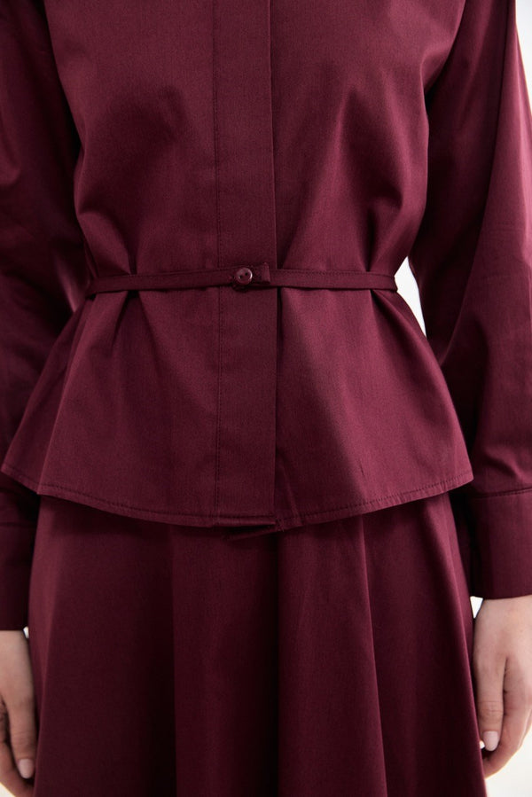 Bel Detaylı Compact Saten Etek Takım - Bordo