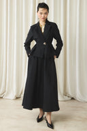 Waisted Jacket and Skirt Suit - Black