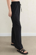Beli Lastikli Bol Paça Pantolon - Siyah