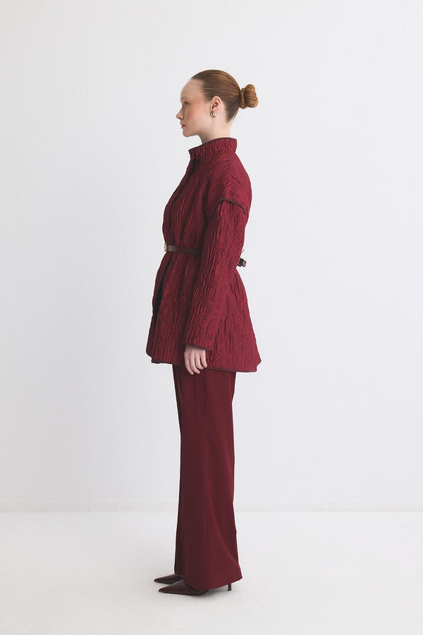 Belina Dik Yaka Jakar Ceket - Bordo